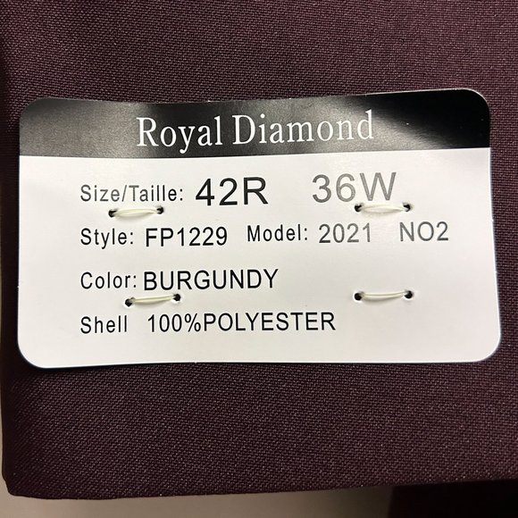 NWT Royal Diamond Men's 2pc. Suit-Burgundy - Picture 5 of 5